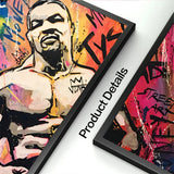 Tableau Mike Tyson sur mur de graffitis avec couronnes et phrase blanche, toile seule, sans cadre