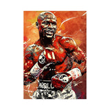 Tableau Floyd Mayweather en garde, fond peint orange et rouge, toile seule, sans cadre