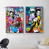 Tableau Mohamed Ali street art, boxeur couronne sur mur de graffitis, affiche dans un salon