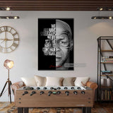 Tableau Mike Tyson, citation a gauche et visage tatoue en gros plan, affiche dans un salon