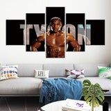 Tableau Mike Tyson 5 pièces, lettrage TYSON sur fond noir