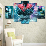 Tableau Ryu Street Fighter 5 pieces, bandeau rouge et karategi bleu-vert