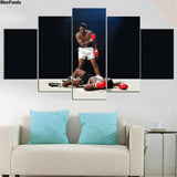 Tableau Mohamed Ali vs Sonny Liston 5 pièces, version couleur fond noir