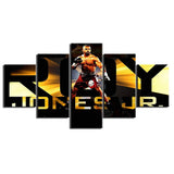 Tableau Roy Jones Jr 5 pieces, short rouge et plaque WBC, lettrage dore
