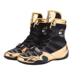 Chaussures de boxe or métallisé et mesh noir, sangle scratch