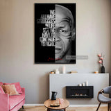 Tableau Mike Tyson, citation a gauche et visage tatoue en gros plan