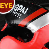 Casque de boxe intégral rouge de trois quarts, cuir PU