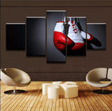 Tableau gants de boxe rouges et blancs suspendus, 5 pièces — vue 2