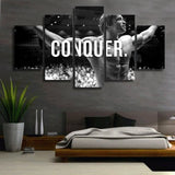 Tableau Arnold Schwarzenegger avec le mot CONQUER, 5 pièces