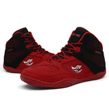 Chaussures de boxe basses rouge et noir, semelle rouge intégrale
