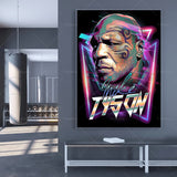 Tableau Mike Tyson retro neon, visage tatoue en degrades magenta et cyan