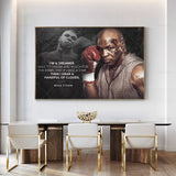 Tableau citation Mike Tyson, texte a gauche et portrait couleur a droite, format paysage, affiche dans un salon