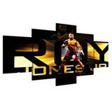Tableau Roy Jones Jr 5 pieces, short rouge et plaque WBC, lettrage dore