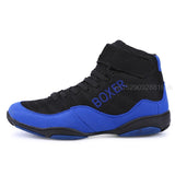 Semelle noire à larges plaques bleues, chaussure de boxe bleue