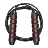 Corde à sauter boxe poignées mousse noir et rouge, câble acier gainé