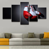 Tableau gants de boxe rouges et blancs suspendus, 5 pièces