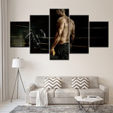 Tableau boxeur de dos dans un ring sombre, 5 pièces