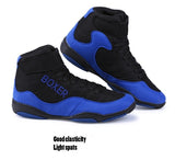Chaussures de boxe basses bleu et noir à sangle scratch