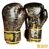 Gants de boxe or motif peau de serpent, cuir PU débutant