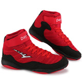 Chaussures de boxe basses rouge et noir à sangle scratch