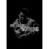 Tableau motivation boxe, capitales blanches et silhouette de boxeur en negatif, affiche dans un salon