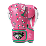 Gants de boxe Tetris rose, motif blocs, cuir PU