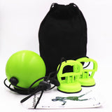 Set complet du ballon double élastique de boxe à ventouses : balle mousse verte, élastiques, 2 ventouses à levier, sac de rangement et notice