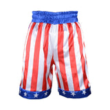 Short de boxe Creed rayé rouge et blanc, ceinture bleue et bas à étoiles