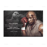 Tableau citation Mike Tyson, texte a gauche et portrait couleur a droite, format paysage, vue rapprochee de la toile