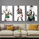 Tableau boxe lot de 3 toiles, silhouettes de boxeurs en projections d'encre