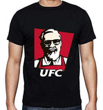 T-shirt noir UFC façon KFC, logo du Colonel à lunettes noires sur fond rouge
