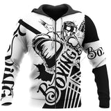 sweat boxe avec logo Boxing, sweat a capuche avec cordon, fermeture éclair et poches latérales