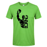 T-shirt boxe BOXING vert, boxeur et lettrage vertical imprimés en noir